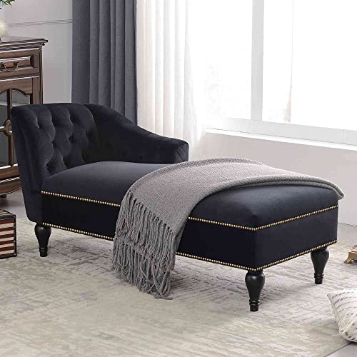 Elegant Velvet Chaise Lounge Chair with Tufted Design and Solid Wood Legs