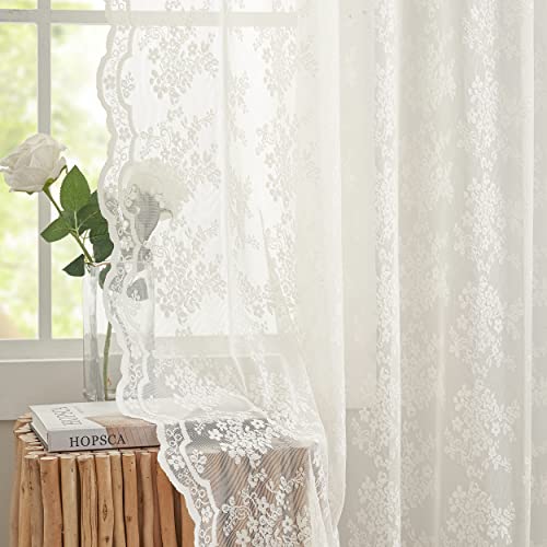 Elegant Victorian Lace Curtains for Bedroom | Scalloped Edges | Ivory