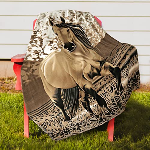 Elegant Western Galloping Horse Fleece Throw Blanket
