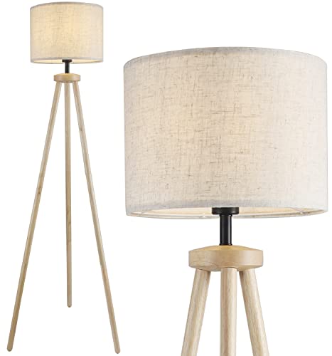 Elegant Wood Floor Lamp with Flaxen Lamp Shade