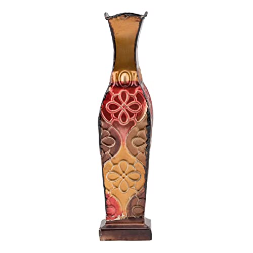 Multicolor Harlequin Embossed Metal Vase for Home Décor, 17-Inch