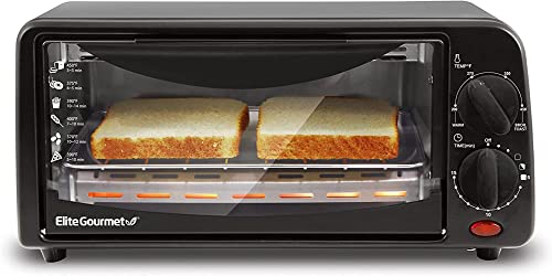 Elite Gourmet 2-Slice Countertop Toaster Oven with Timer, Pan, Rack - Black