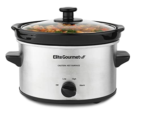 Elite Gourmet Electric Oval Slow Cooker, 2 Quart, Stainless Steel