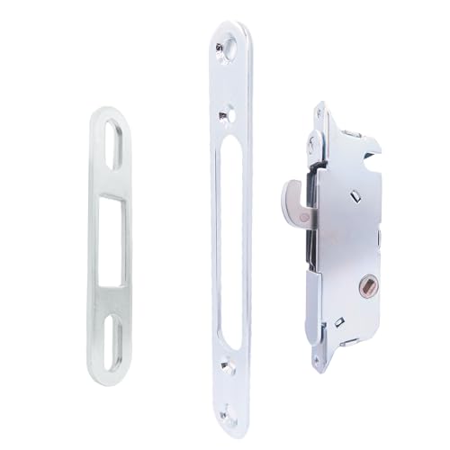 elox Sliding Patio Door Lock with 45 Degree Keyway, Adjustable Bolt Projection, Round End Faceplate, Suitable for Glass Door, Narrow Stile Aluminum and Wooden Door (22mm Backset, Zinc Plated)