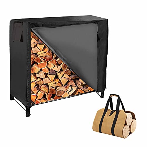 Emalie Outdoor 4-Foot Firewood Storage Set with Waterproof Cover and Tote