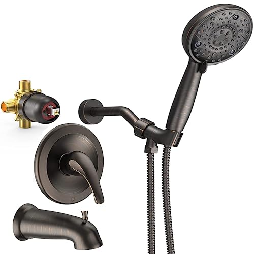 EMBATHER Shower System with Tub Spout and Valve, Shower Faucet Set Complete with 8 Spray Modes High Pressure Handheld Shower Head Bathtub Faucet Set with Shower Valve and Trim, Oil-Rubbed Bronze