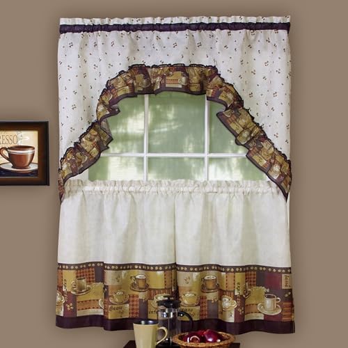 Coffee Window Curtain Tier and Swag Set