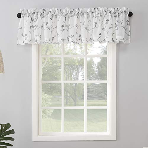 Embroidered Floral Sheer Valance - 50x17 White