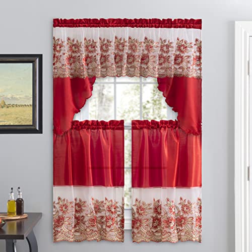 Embroidered Window Curtain Set With Valance And Tiers Red 51IgWoxJ2bL 