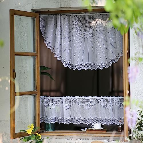 Embroidery Floral Lace Kitchen Swag Valance Curtain Set