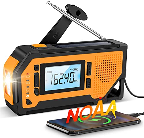 Solar Radio,Upgrade 1.3W Foldable Solar Panels,5000mAh Portable Hand Crank  AM/FM/WB/NOAA Emergency Weather Alert Radio,Power Bank Cell Phone