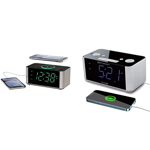 Emerson Alarm Clock Radio with QI Wireless Charging and Bluetooth