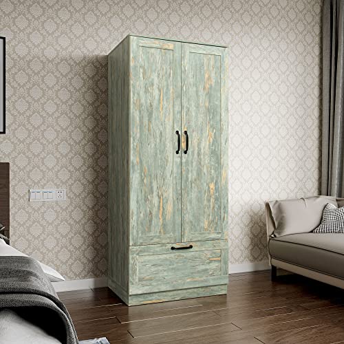 EMKK Armoire 2 Doors, Wardrobe Cabinet with Storage Drawers