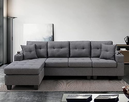 EMKK L-Shape Sofa Couch with Chaise Lounge,Gray