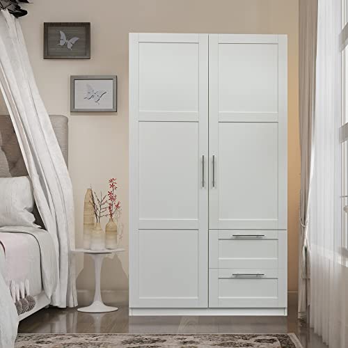 EMKK Large Armoire Wardrobe Closet with Hanging Rods & Drawers