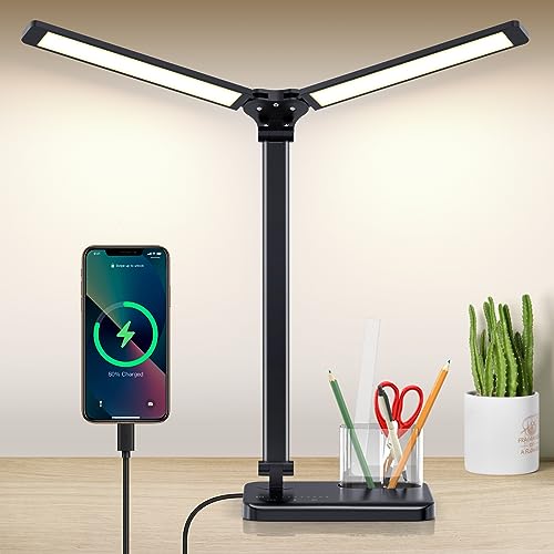 EMOBACO Desk Lamp with USB Port - 5 Lighting Modes, Eye-Caring Natural Light, Desk Lamp for Home Office