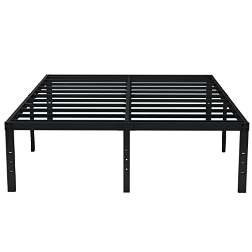 EMODA 18 Inch King Bed Frame No Box Spring Needed, Heavy Duty Tall Metal Platform with Large Storage Space, Noise Free, Easy Assembly, Black