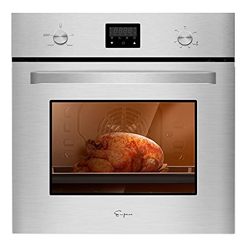 Empava 24" Single Gas Wall Oven Bake Broil Rotisserie Functions with Digital Timer and Convection Fan in Stainless Steel