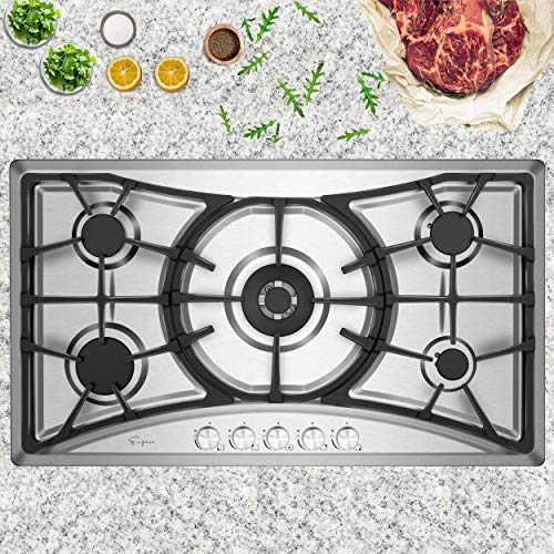 Empava 36 in. Stainless Steel Gas Stove Cooktop with 5 Sealed Burners