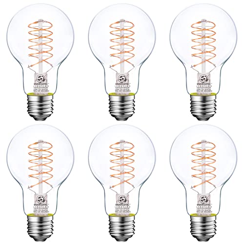 Energetic Dimmable A19 LED Edison Light Bulb, 8W Equivalent 40W, 2200K Warm White, Classic Clear Antique LED Filament Bulb for Home, Bathroom, E26 Standard Base, 6-Pack