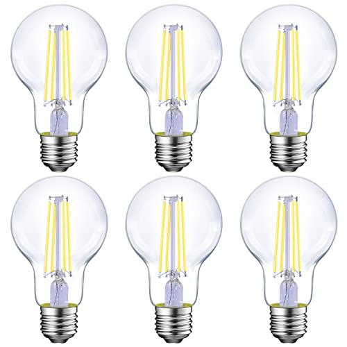 Energetic Dimmable LED Filament Light Bulbs, 8W, 60 Watt Equivalent, Daylight 5000K, 6 Pack