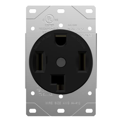 30A Dryer Receptacle Outlet, NEMA 14-30R, UL Listed, Black