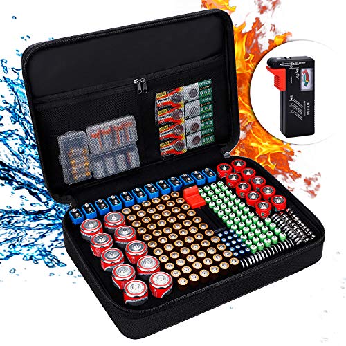The Battery Organizer Storage Case with Hinged Clear Cover Includes A Removable Battery Tester Holds 93 Batteries Various Sizes