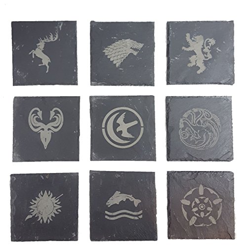 Engraved House Sigil Slate Coasters - Pack of 9