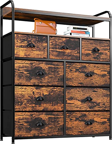 EnHomee Tall Dresser with 9 Drawers and Metal Frame