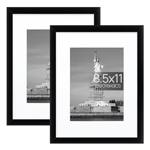 ENJOYBASICS 8.5 x 11 Picture Frame, Display Poster 6x8 with Mat or 8.5x11 Without Mat, Wall Gallery Photo Frames, Black, 2 Pack
