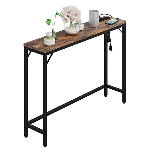 Entryway Table with Charging Station, Narrow Console Table