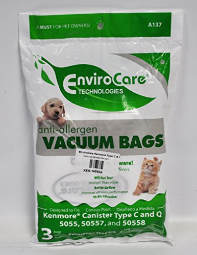 EnviroCare Replacement Allergen Filtration Vacuum Cleaner Dust Bags Designed to fit Kenmore Canister Type C/Q, 50555, 50558, 50557 and Panasonic Type C-5 3 pack