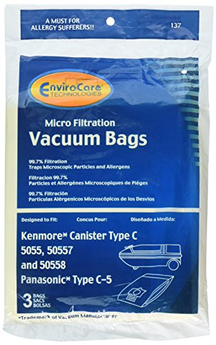 EnviroCare Replacement Micro Filtration Vacuum Cleaner Dust Bags made to fit Kenmore Canister Type C or Q 50555, 50558, 50557 and Panasonic Type C-5 6 pack