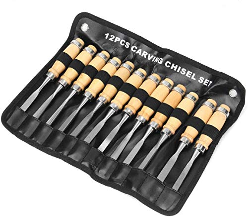 Meterk 5Pcs Wood Chisel Set For Carpentry With Storage Bag Handle  Woodworking Wood Carving Bench Chisel Sets Sharp Wood With Steel Cap 