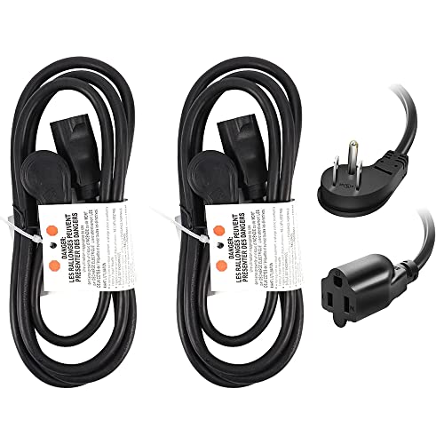 EP 2 Pack 6 Ft Flat Plug Extension Cord, 16 AWG 3 Prong Grounded Black Low Profile Extension Cable for Indoor, UL Listed