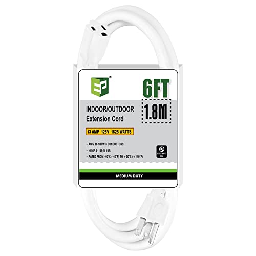 EP 6 Ft Outdoor Extension Cord - Durable White Electrical Cable