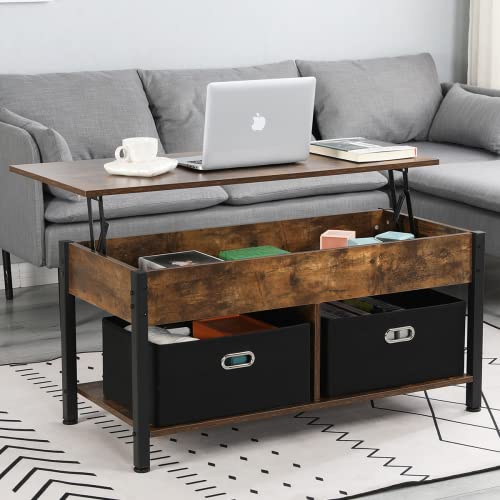 EROMMY Lift Top Coffee Table with Storage, Rustic Design