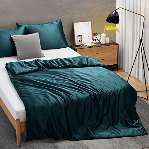 Teal Satin Duvet Cover for Weighted Blanket, 8 Ties, 48" x 72"