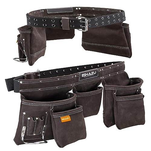 Ez Eshazu Heavy-Duty Leather Carpenter Tool Belt with 12 Pockets