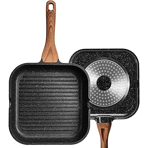 Country Living Enameled Cast Iron Square Griddle Grill Pan with Ridges,  Helper Handle and Pouring Spouts for Easy Draining, Indoor Grilling  Skillet