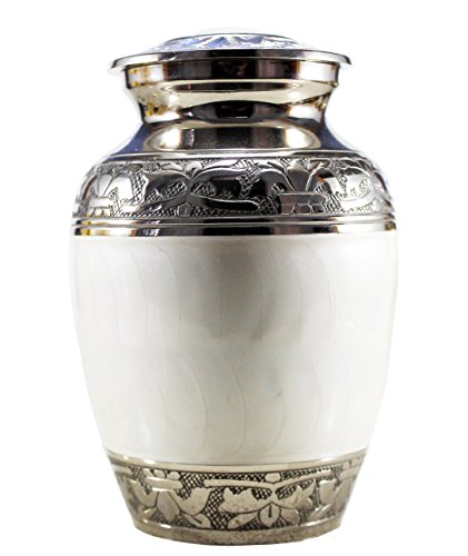 eSplanade Cremation Urn Memorial Container Jar Pot | Brass - White - 6" Inches (Medium)