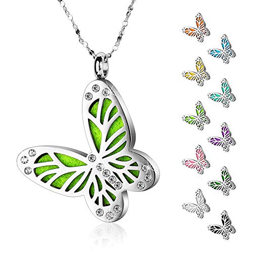Essential Oil Diffuser Necklace Butterfly Zircon Stainless Steel Aromatherapy Pendant