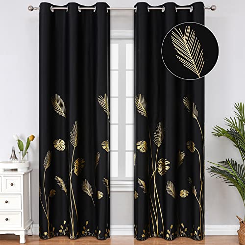 Estelar Textiler 84" Blackout Thermal Insulated Leaf Pattern Curtains, 42Wx84L