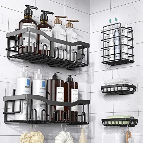 Moforoco Shower Caddy Shelf Organizer Rack(2pack) Self Adhesive Black  Bathroom Shelves Basket Home Wall Shower Inside Organization And Storage  Decor