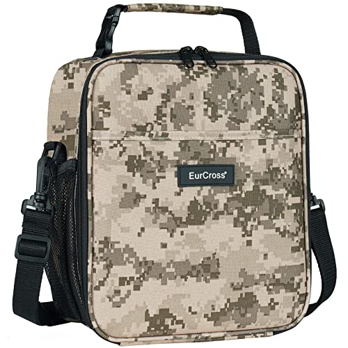 EurCross Camo Lunch Box for Men, Small Insulated Lunch Bag with Strap Lunch Box for Work Office, Portable Adult Lunchbox
