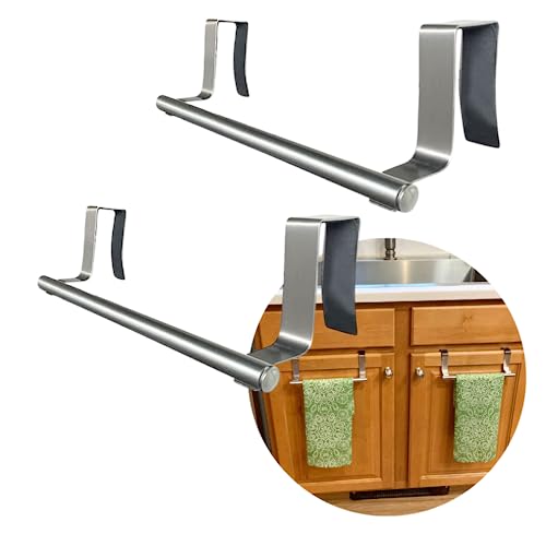 Evelots Towel Bar, Kitchen/Bathroom-2 PK- Over The Door Cabinet/Cupboard, Stainless Steel, Easy Install-No Tool