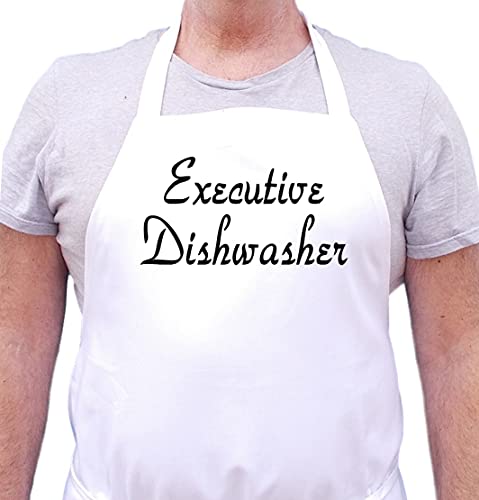 Executive Dishwasher Humorous Chef Aprons, White, One Size Fits Most