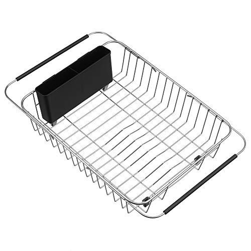 TreeLen Expandable Dish Drying Rack Over The Sink Small Dish Drainer in Sink Adjustable Rustproof Sink Strainers for Kitchen-304 Stainless Steel