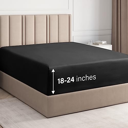 CGK Unlimited Extra Deep Pocket King Fitted Sheet - Hotel Luxury - Black