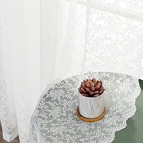Eyelet Lace Curtains - Grommet Top Shabby Chic Floral Sheer Curtains